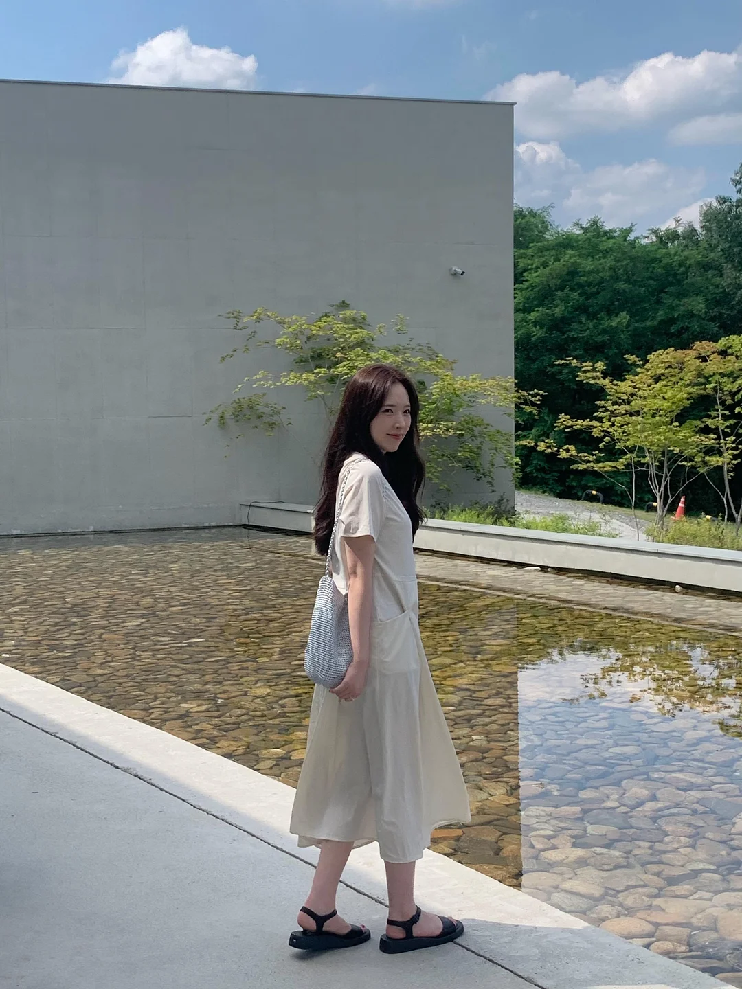 레이어드 리본 린넨 조끼 + 데님 반바지 세트 1