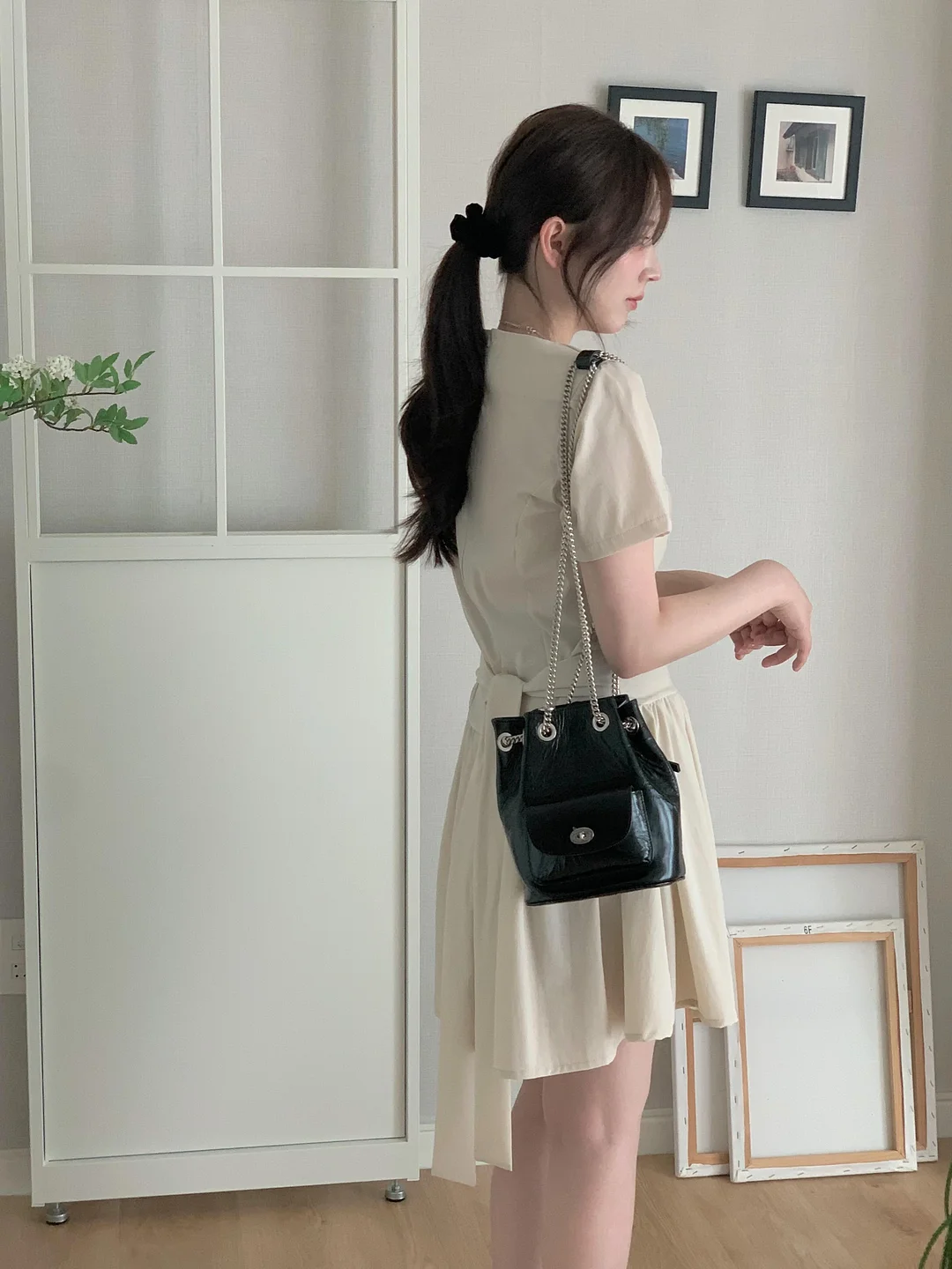 레이어드 리본 린넨 조끼 + 데님 반바지 세트 12