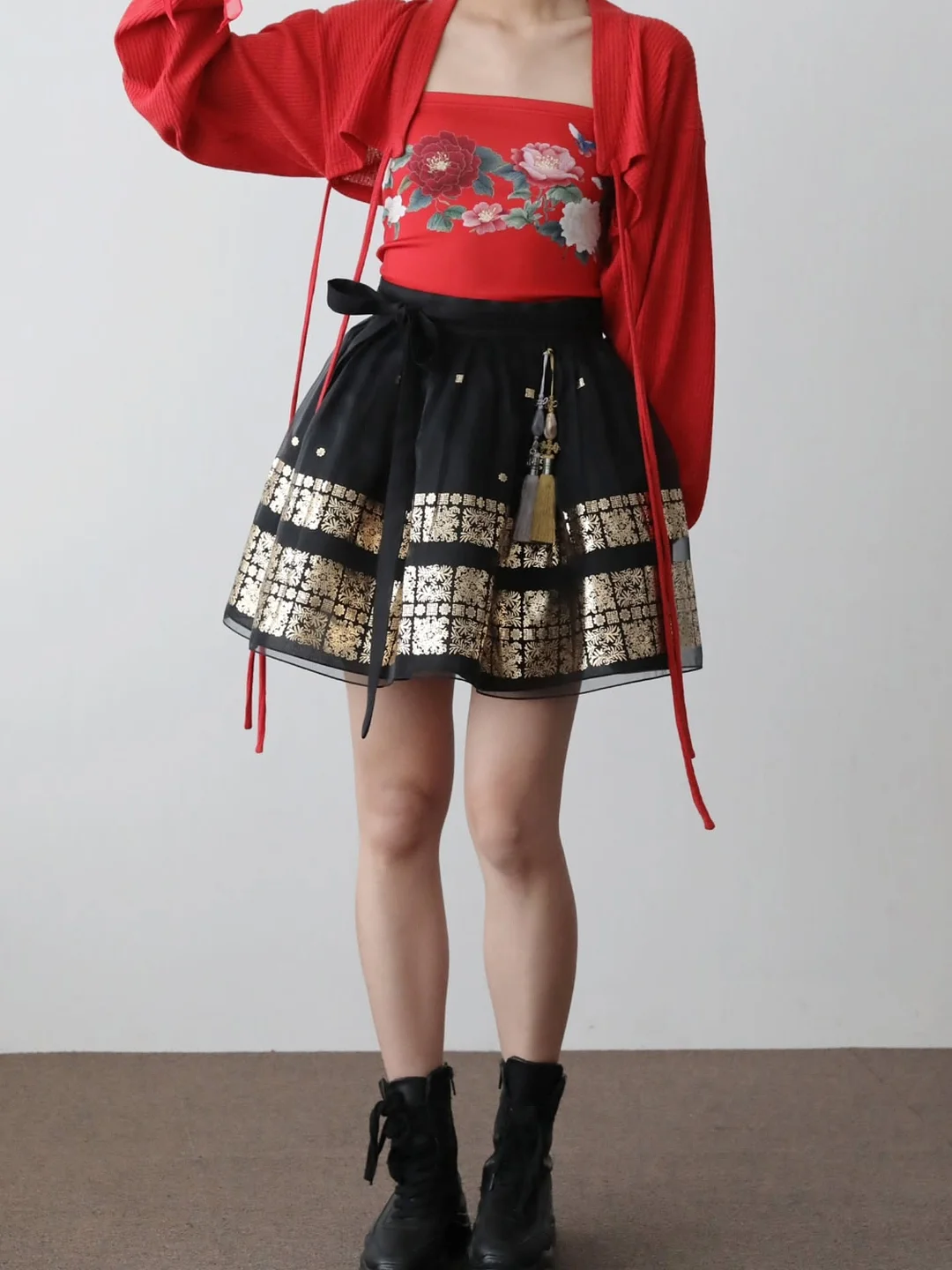 JPN black silk blend midi skirts 6