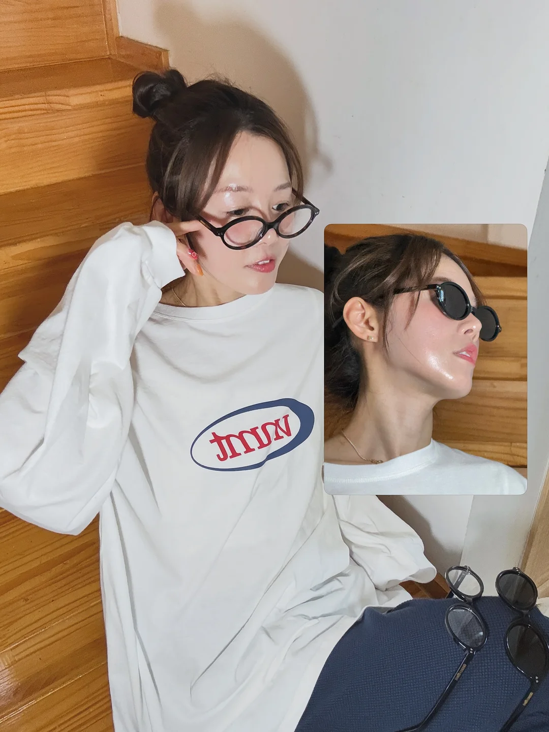 컬러 스티치 프릴 블라우스